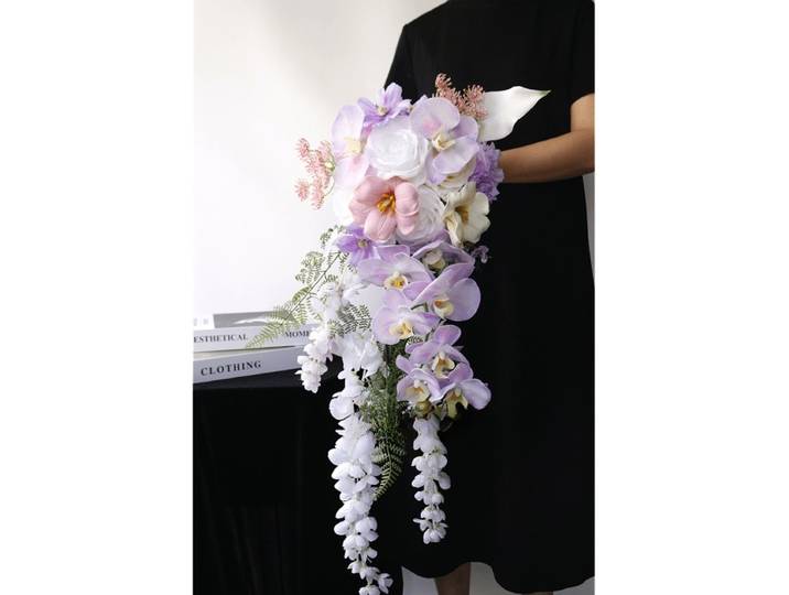 Bouquet de mariée en cascade rose et violet, accessoires de photographie, bouquet de gouttes d'eau de mariage, fleur de simulation