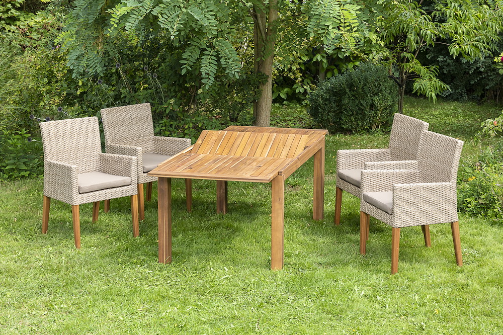 MERXXHANDELS Ranzano Set 5tlg 4 Sessel Tisch 150(200)x90cm Kissen 16909574