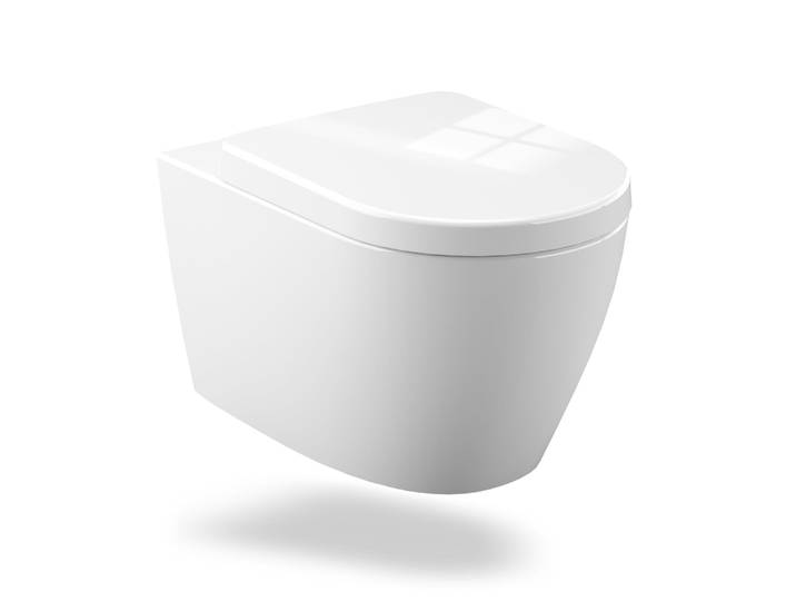Ensemble de toilette mural sans bords en céramique avec couvercle de toilette, mécanisme de fermeture douce amovible, technologie de rinçage efficace,