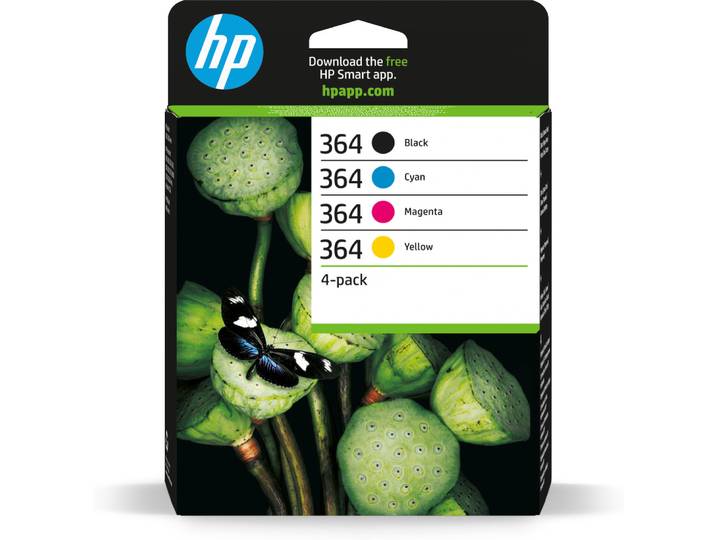 HP 364 pack de 4 cartouches d'encre noir/cyan/magenta/jaune authentiques, Rendement standard, Encre à pigments, Encre à colorant, 6 ml, 3 ml, 4 pièce(