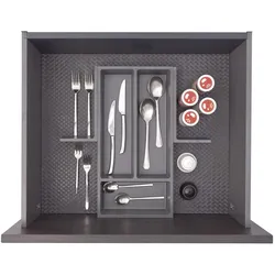 Ninka Besteckeinsatz mit Trenner Basis-Set 1.4 Tiefe 450/500mm, dunkelgrau, Besteckkasten, Grau