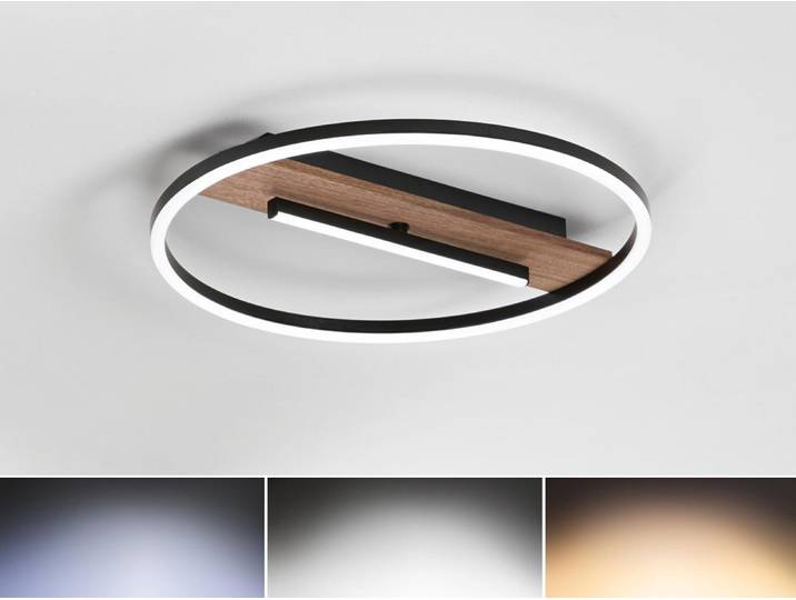 Moderne LED Deckenleuchte & Wandleuchte Holzoptik, Lichtfarbe einstellbar Ø 40cm