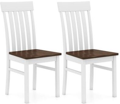 Costway Set of 2 Kitchen Armless Dining Chairs with Slatted High Backrests-White