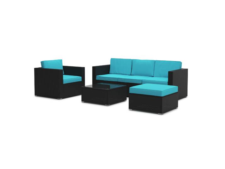 Rattanlounge KAPSTADT schwarz/türkis