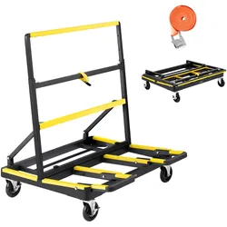VEVOR Plattenwagen, 816 kg Tragkraft, Transportwagen mit 4 Lenkrollen & ausziehbarer Ladefläche, faltbare Plattenkarren mit Zurrgurt für die Handhabung von Sperrholz, Gipskartonplatten, Glas