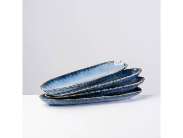 Gipfelstück Servierplatten-Set Wilde Schlucht, Blau, Keramik, 4-teilig, rechteckig, 34x2.5x11.2 cm, Made in Europe, Tischkultur & Servieren, Servierplatten