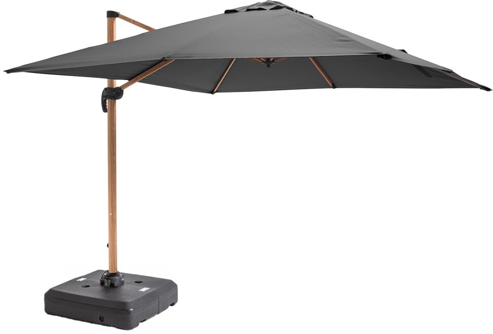 Oviala Parasol déporté 3x3m et dalle à lester sur roues effet bois gris Gris 300x210x300cm