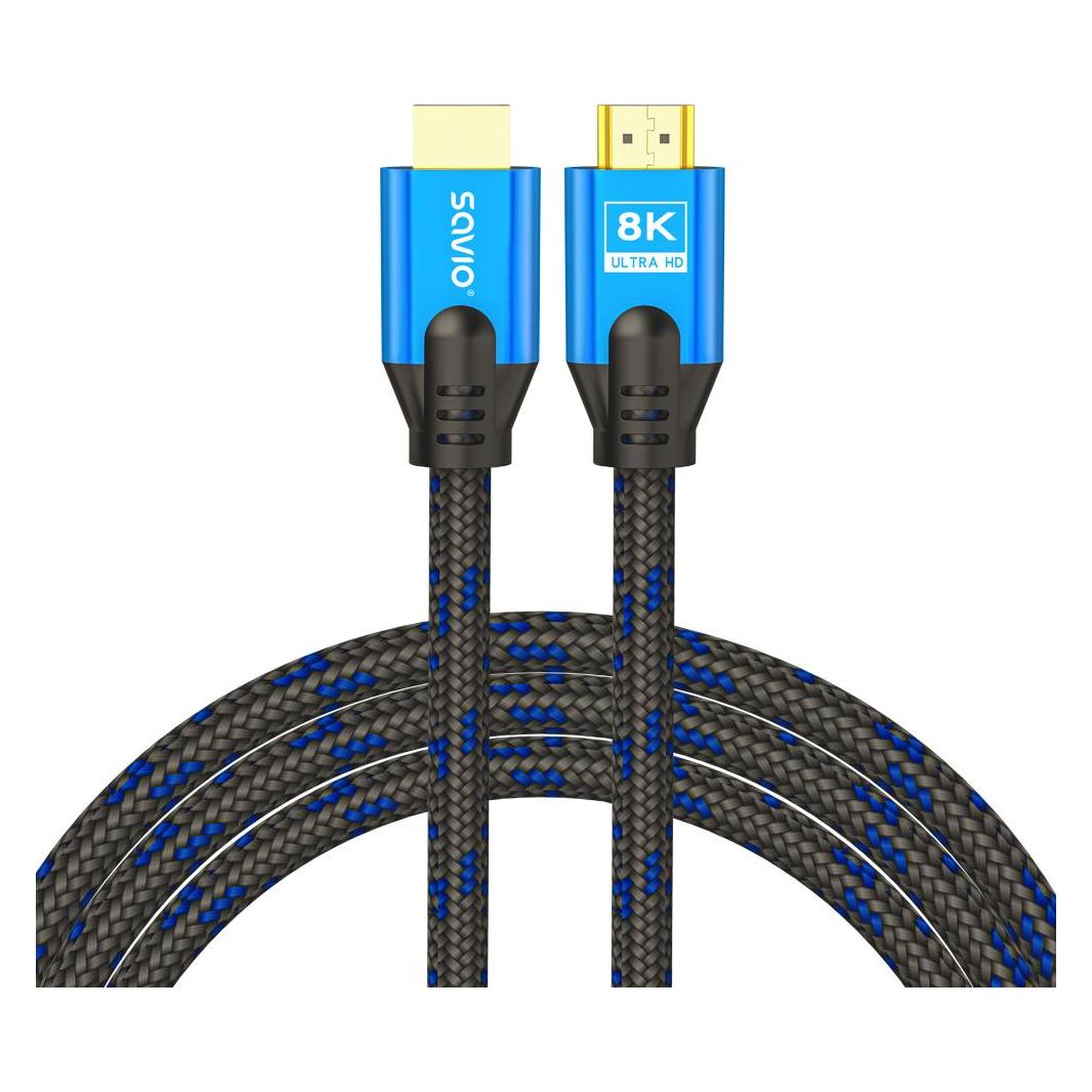 Savio HDMI-Kabel (M) v2.1, 3 m, 8K, Kupfer, blau schwarz, goldenes Ende, Ethernet/3D, CL-143 (3 m) (SAVIO CL-143)