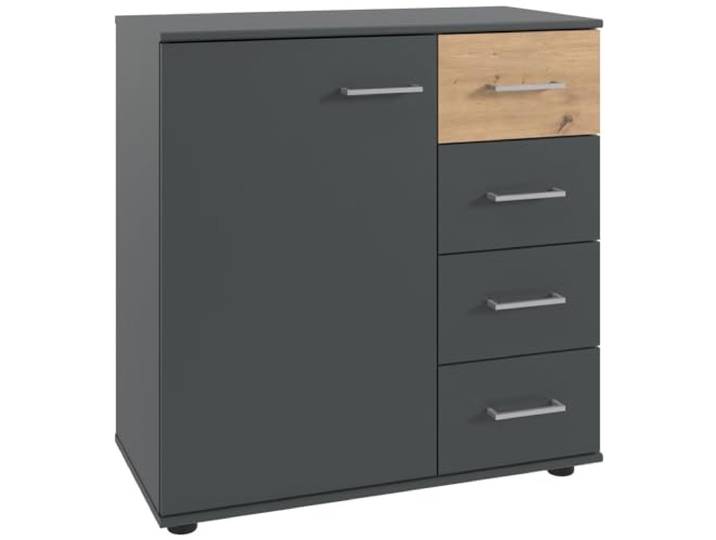 Lomadox Kommode 81 cm breit Schlafzimmerschrank Schrank Sideboard Schlafzimmermöbel modern in Graphit mit Artisan Eiche
