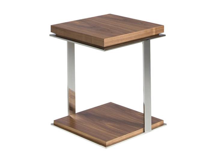 Angel Cerda Quadratischer Ecktisch 2038, Nussbaum und verchromter Stahl, Nussbaumfarben, Edelstahlfarben, Metall, Nachbildung,Nussbaum, Essen/Getränk, Eckteil,Quadratisch,Quadratisch, 45x55x45 cm, Wohnzimmer, Wohnzimmertische, Beistelltisch