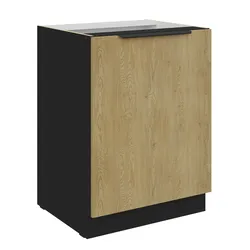 Küchen Unterschrank 60 cm CREMONA Eiche + Schwarz Küche Küchenzeile Küchenblock