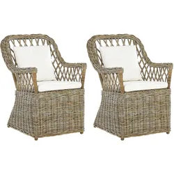 GARTENSESSEL 2er-SET Rattan natürlich Auflagen cremeweiß Maros