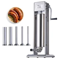 VEVOR Manueller Wurstfüller, 7 l / 15 Pfund vertikale Wurstmaschine, Fleischfüller mit zwei Geschwindigkeiten, aus lebensmittelechtem 304 Edelstahl, inkl. 5 Füllrohren, für Zuhause, Küche, Restaurant, Gewerbe