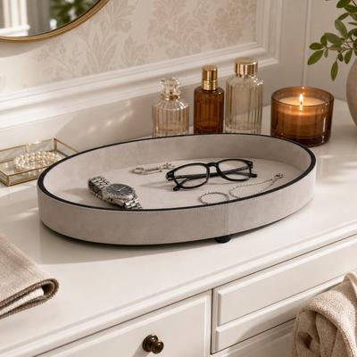 Sagebrook Home "Modern Round Suede Accent Tray - 17"" - 17.0"""