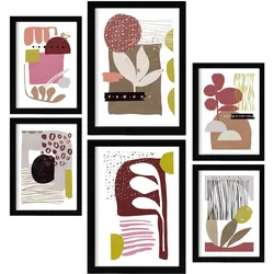 POSTER Set Mit 6 Eigenartige Form 2 In Blume Zusammenfassung A3 & A4 Schwarzer Rahmen
