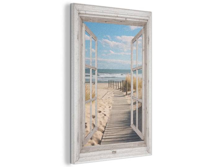 MuchoWow Akustikbild - Fenster - Meer - Küste - Natur - Ausblick - Strand - Wattenmeer - 60x90, Beige, Kunststoff, Rechteckig, 60x90x0.9 cm, Wandverkleidung, Akustikpaneele