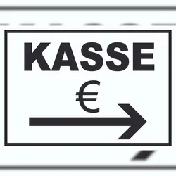 HB-Druck Kasse Pfeil rechts Schild A4 Rückseite selbstklebend