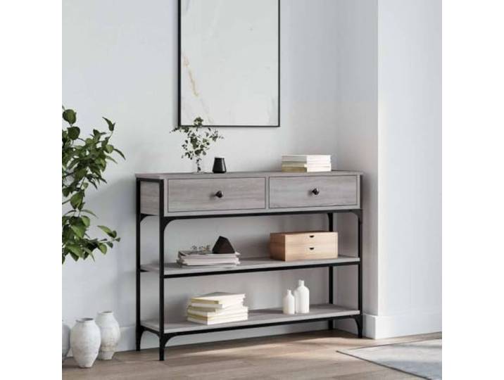 Konsolentisch Sonoma, grau, 100 x 25 x 75 cm, Holz Metallrahmen, verstellbare Füße, Wandbefestigung im Lieferumfang enthalten, Aufbewahrung von Zeitschriften und Büchern