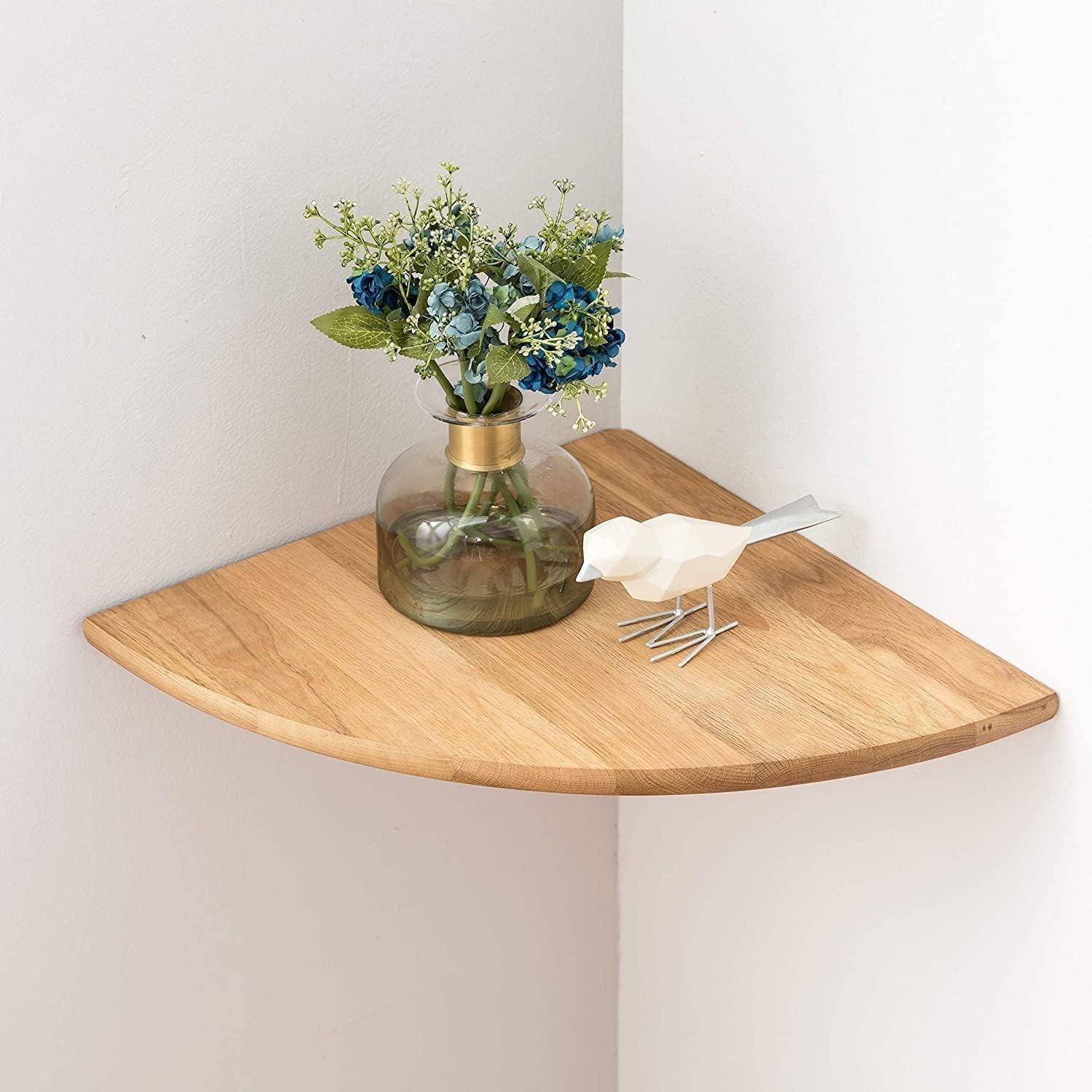 Houten hoekplank wandplank voor decoratie en opbergruimte, 25,4 cm