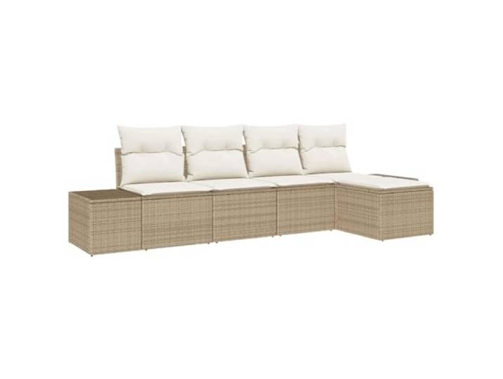 Makastle Lounge Sofa-Set 5-TLG. Beige Poly Rattan 294x117x85 cm