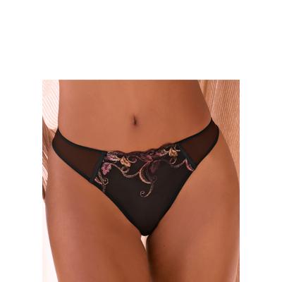Tanga LASCANA, Damen, Gr. 32/34, Spitze, blau (schwarz), Spitze, Obermaterial: 75% Polyamid, 20% Polyester, 5% Elasthan, Unterhosen Tanga, mit besonderer Stickerei & verführerischem Cut-Out, sexy Dessous