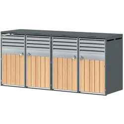 Merax 2er-Set Doppeltürige Mülltonnenbox, 264x80x118.5 cm, verzinktes Stahl, mit Klappdeckel, Vertikale Streifen, Grau