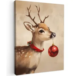 LEINWANDBILD Weihnachten - Hirsch - Geweih - Weihnachtskugel - Rentier Room Decor 30x40 cm