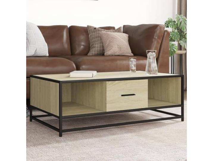 HEFZGDB Couchtisch Sonoma-Eiche 100x57x35 cm Holzwerkstoff Metall Beistelltisch Industriedesign Wohnzimmertisch Stauraum
