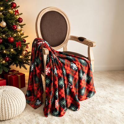 Awesome Home Holiday Plaid Snowflakes Plush Throw