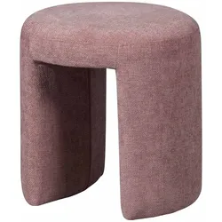 Hocker Charlie aus Chenille-Stoff, rundes Design, modern, Rosa, weich gepolstert