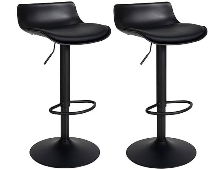 CLP 2er Set Barhocker Aveiro Kunstleder I Tresenstühle Höhenverstellbar Mit Trompetenfuß, Metallgestell & Bodenschoner, Farbe: schwarz