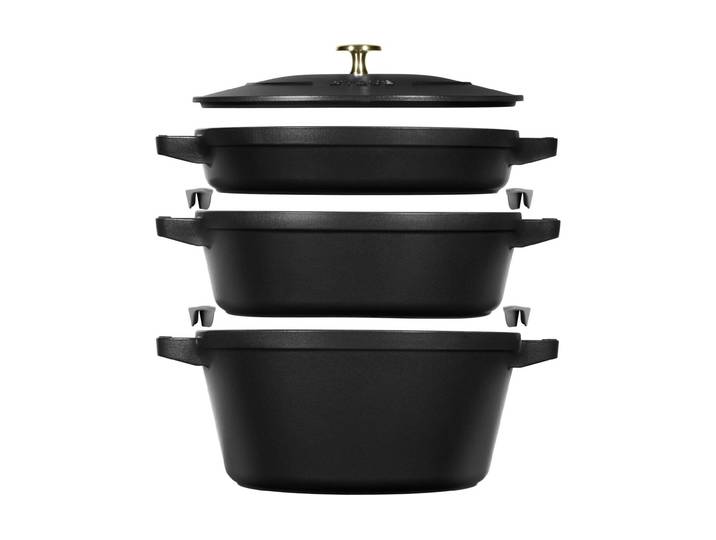Topf-Set STAUB Cocotte 4-teilig, 24 cm, 9 l , schwarz, Töpfe, Topf-Set