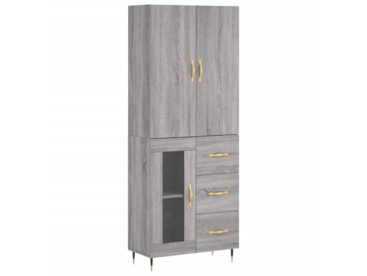 KGFHERENB Highboard Grau Sonoma 69,5x34x180 cm Holzwerkstoff Schrank Elegantes Highboard fürs Wohnzimmer mit praktischen Türen, viel Stauraum und robusten Metallfüßen für extra Stabilität.