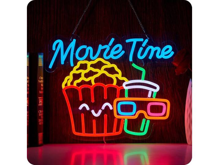 Enseigne néon LED « Movie Time » pour cinéma, popcorn, alimentée par USB, pour salle de cinéma, fête, décoration murale de cave d'homme, enseignes LED pour entreprises