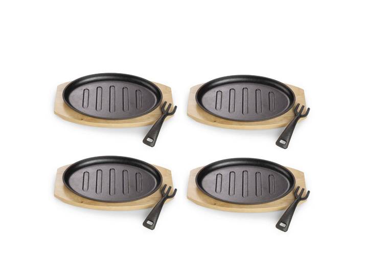 Echtwerk Pfannenset Oval mit Grillstreifen, Schwarz, Metall, 4-teilig, 0,25 l, oval, 18x2x28 cm, kratzfest, Kochgeschirr, Pfannen, Pfannensets