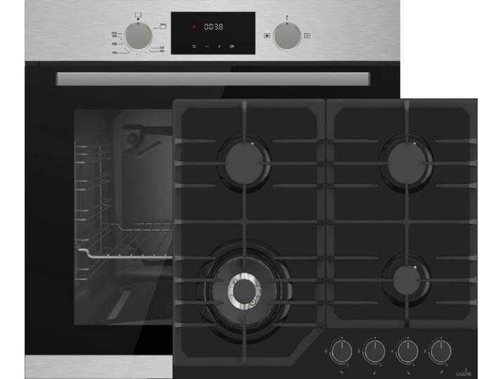 Gasline Backofen-Set Gasline Einbaubackofen GB850FIX+GAG60GLWG Gaskochfeld Glaskeramik 60cm