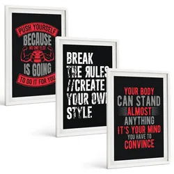 BILDER SET 3er Set - 40x60 cm Weißer Rahmen - Motivation, Training, Selbstentwicklung