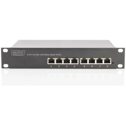 Digitus 10" Gigabit Ethernet Switch, 8-Port, Unmanaged (8 Ports), Netzwerk Switch, Grau