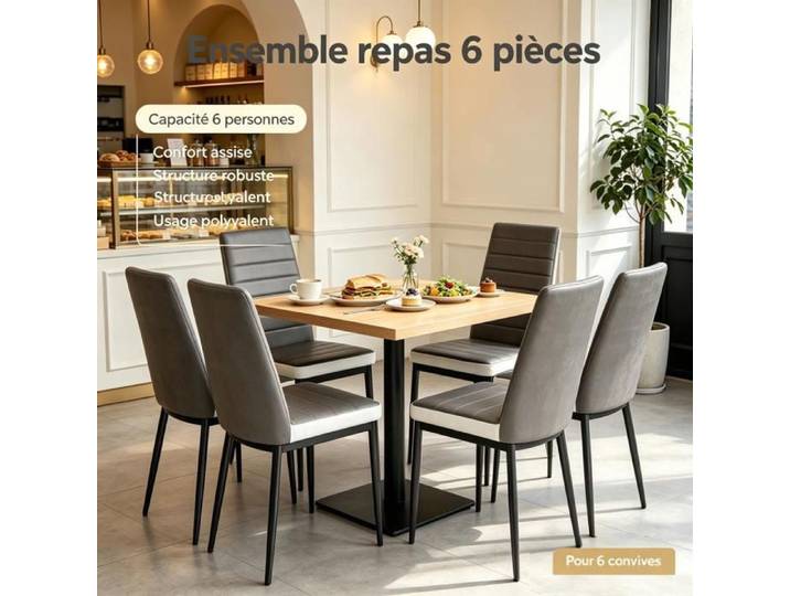 PIPIPOXER Lot de 6 chaise de salle à manger Noir Cuir PU Difficile à salir Chaise Cadre Métal pour Commerciale Bistrot Café