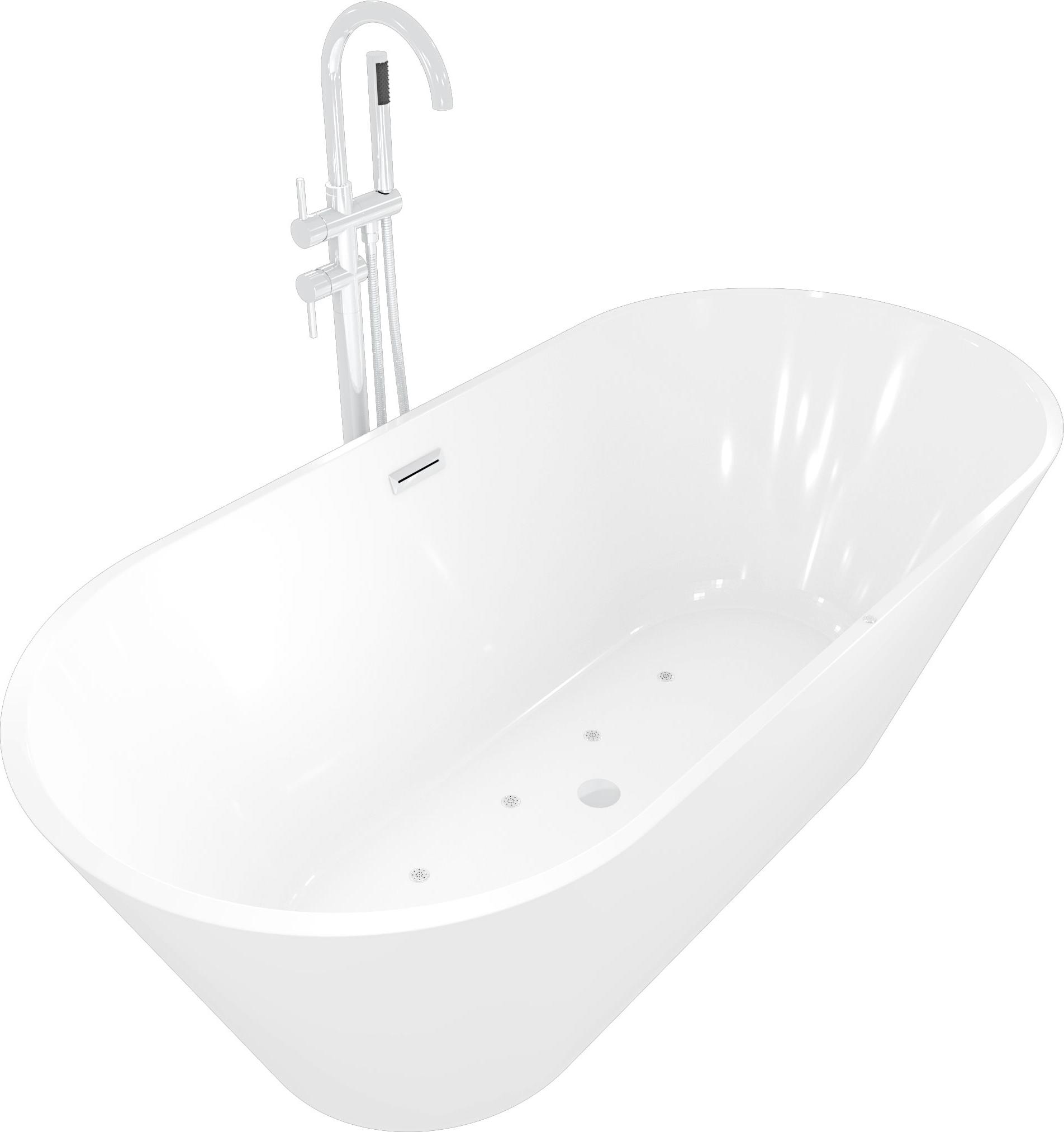 freistehende Badewanne Wanne F11 170x80cm Whirlpool mit Luftmassage mit Armatur AF04