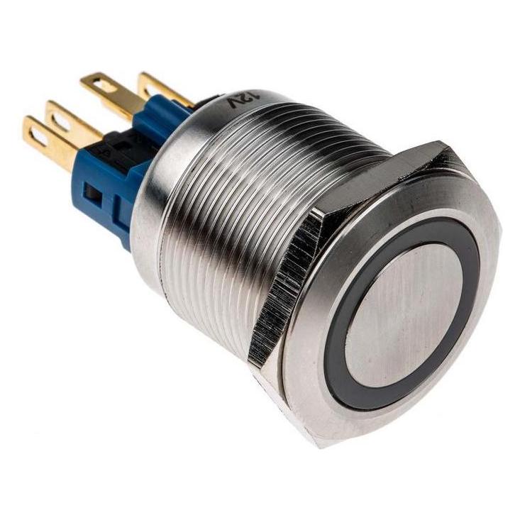 RS PRO Switch Pushbutton Stainless Blue ring (8118483)