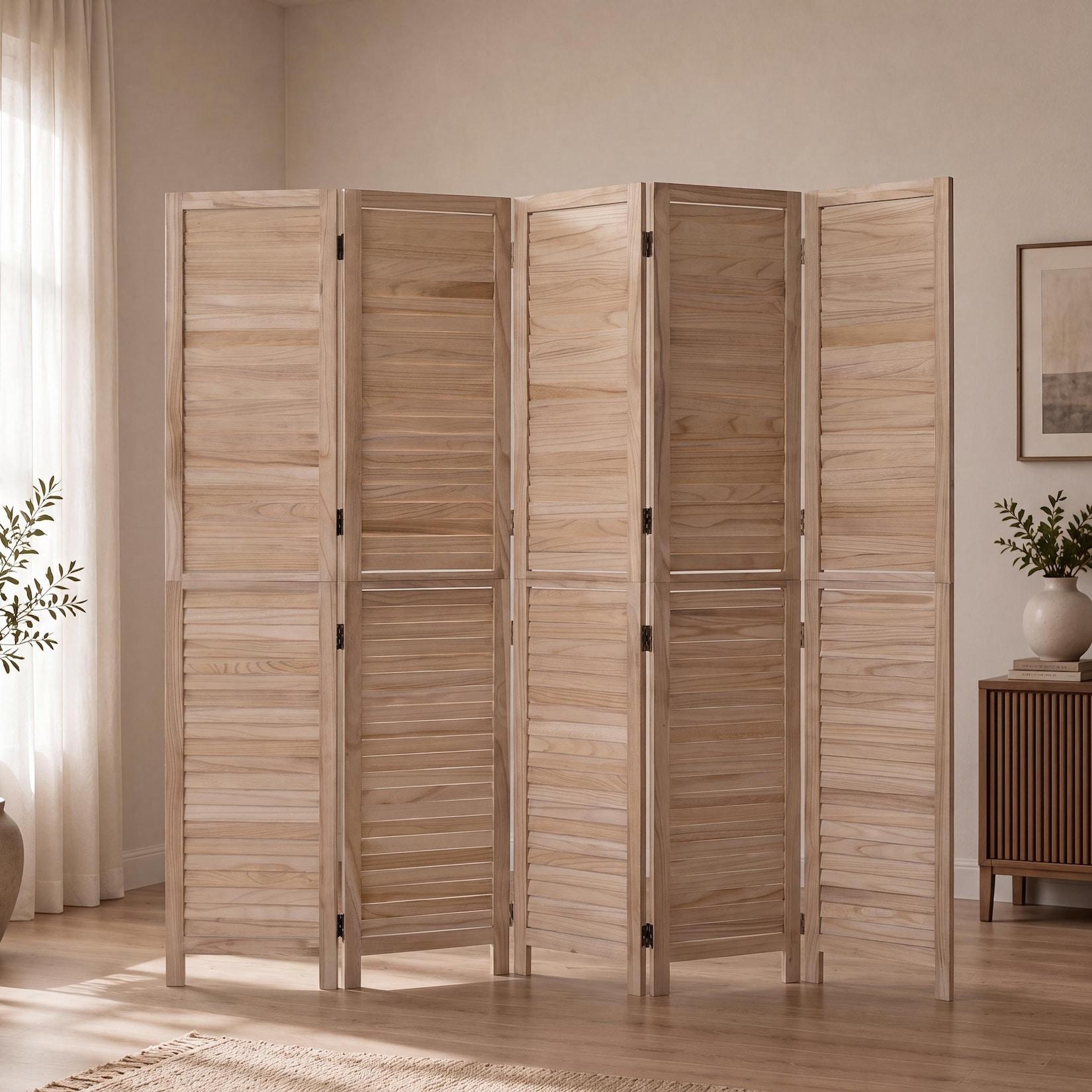 Paravent MCW-C30b, Raumteiler Trennwand Sichtschutz, Vintage Paulownia Holz 180x200cm ~ natur