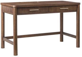 HULALA HOME Olivine Modern Fluted Solid Wood Desk with Charging Station & 2 Drawers