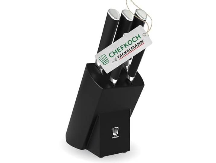 Chefkoch trifft Fackelmann Premium Messerblock aus FSC-zertifiziertem Holz – 6-teilig, mit Antirutsch-Füßen und Edelstahlklingen