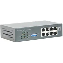 LevelOne FEP-0800: 8Port Switch, PoE (8 Ports), Netzwerk Switch, Schwarz, Grau