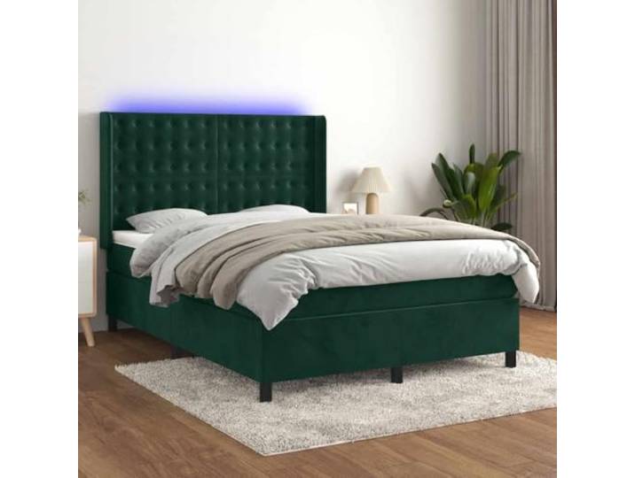 RJPLMFV Boxspringbett, 140 x 190 cm, mit LED-Matratze, Grün Kopfteil, verstellbar, weicher Samt, Taschenfedern, Matratzenschoner, USB 5 V