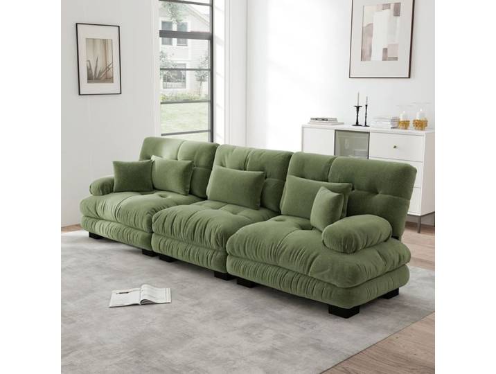 Canapé d'angle - SOGEU - Modulaire - Assise profonde - Chenille vert - Canapé‑lit réversible
