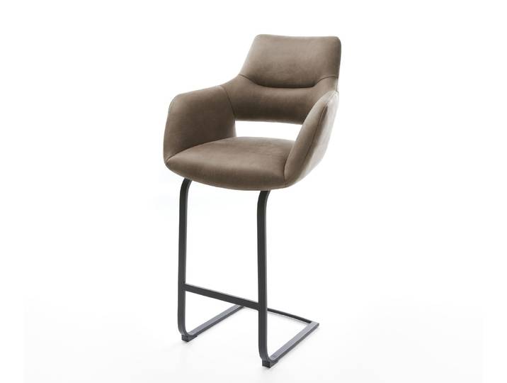 Barstuhl Yago-Flex Mikrofaser Taupe Vintage Freischwinger Flach Metall Schwarz Taschenfederkern, Barstühle