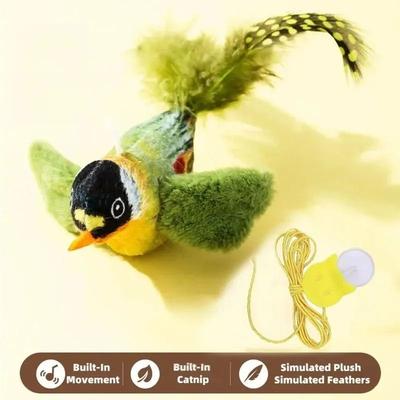 Inspired Finds Interactive Chirping Bird Cat Toy With Elastic Rope Plush Hanging Teaser green 2.36x5.12in