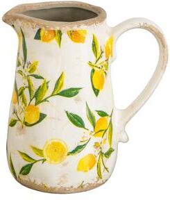 Nearly Natural 7.5-in Lemon Print Ceramic Rustic Jug Vase